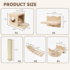 9-in-1 Cat Wall Shelves, Cat Wall Furniture Set with Bridge, Beige | Wall Mounted Cats Shelf for Space-Saving, Multi-Level Cat Climbing Systems for 16 Inch Drywall, with Scratching Posts, Condos