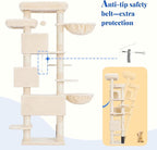 Hey-brother Cat Tree, 74 inches Multi-Level XL Large Cat Tower for Indoor Cats with Three Cat Condos, Two Large Top Decks and Cat Hairbrushfor Kittens, Cats and Pets, Beige MPJ035-MM