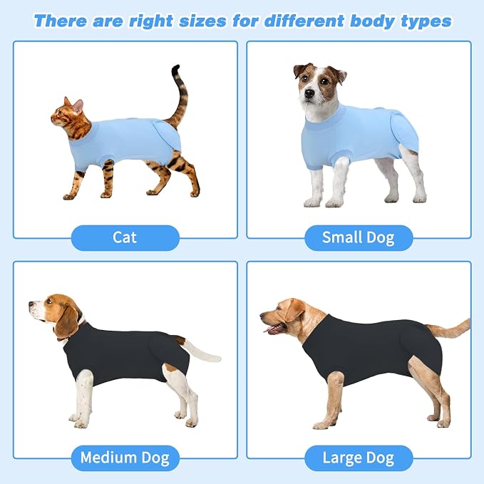 2 Packs Breathable Cotton Dog Recovery Suit for After Neuter Spay Abdominal Wounds Protector, Professional Anti-Licking Onesies for Male Female Pets Surgery Bandages, M Black Blue Pure