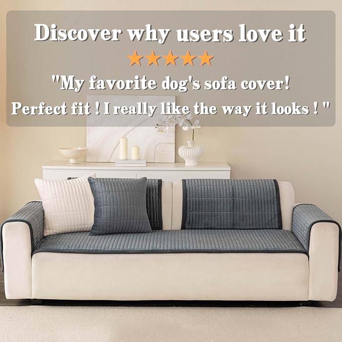 Velvet Washable Dog Couch Cover, Non-Slip Waterproof Pet Sofa Protector for 3-Cushion Sectional, L-Shaped Sofa & Loveseat, Machine Washable(1PC/27.6"x82.7",Dark Grey)