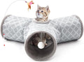 Tempcore Cat Tunnel for Indoor Cats Fleece-Lined in for Warmth, 3 Way Collapsible Pet Play Tunnel with Teaser Wand, Peek Holes & Hanging Ball, Interactive Tube for Kittens & Rabbits, Geometry Grey