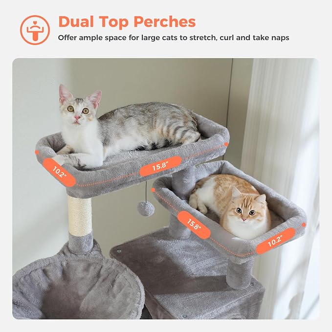 69" Tall Cat Tree for Indoor Cats Large Adult, Multi-Level Cat Tower | Multi-Level Cat Tree with Scratching Posts, Soft Padded Perch, 2 Dangling Toys