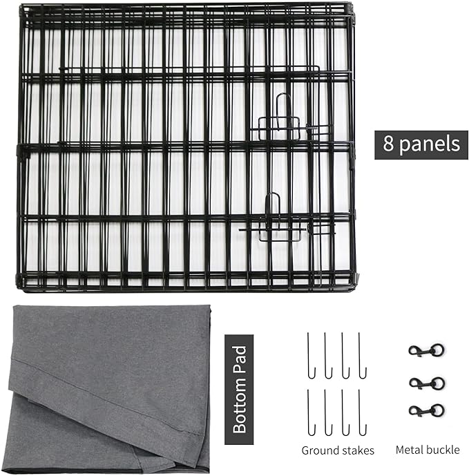 PETIME Foldable Metal Dog Exercise Pen/Pet Puppy Playpen Kennels Yard Fence Indoor/Outdoor 8 Panel 24" W x 24" H with Bottom Pad (with Bottom pad, 8 Panels 24" H)