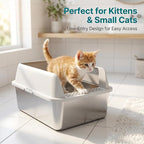 2PK Stainless Steel Litter Box with Lid, High Sided Sifting Litter Boxes for Pine Pellets, 17.3"x13.4"x10.5" Enclosed Metal Litter Box for Small Cats & Multi‑Cat Homes, Anti-Leakage, Easy Cleaning