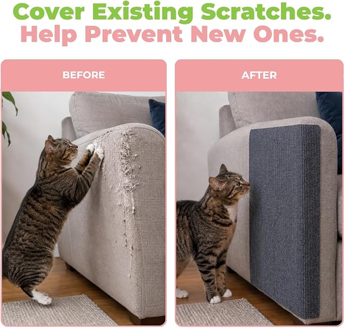 Catify Peel & Stick Cat Scratching Mat - Gray, L:39" | 39" x 15", Self-Adhesive Scratch Carpet, Furniture Protector for Couch, Sofa, Wall & Door, Indoor Kittens & Cats