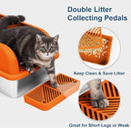 Suzzipaws XL Enclosed Stainless Steel Cat Litter Box for Big Cats | High-Side Anti-Leakage Stainless Steel Litter Box, Non-Sticky, Easy-Clean, Less Tracking for Multi-Cat Homes, Orange