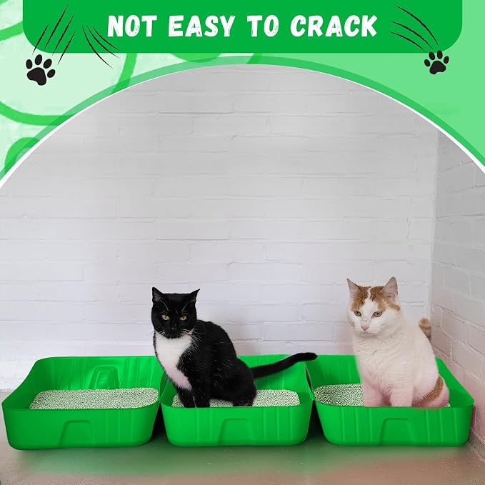 Bokon 25 Count Disposable Litter Box for Cat, Large Disposable Litter Tray for Travel Home Durable Portable Plastic Kitty Litters Boxes Leak-Resistant Easy-Grip Rim, 15.7 x 11.8 x 3 Inches(Green)