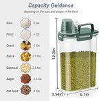 LEAWALK Airtight Rice Storage Container, 3.28Qt Cereal Dry Food Flour and Sugar Bin, Dog Cat Food Dispenser with Measuring Cup, BPA Free Clear Plastic Kitchen and Pantry Organization Bin Green 2Pack