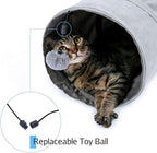 PAWZ Road Collapsible Cat Tunnel, 3 Way Cat Play Tube 10.5” in Diameter | Collapsible Cat Play Tunnel with Spacious Play Tubes, Multiple Peek Holes & Interactive Hanging Ball for Indoor Cats