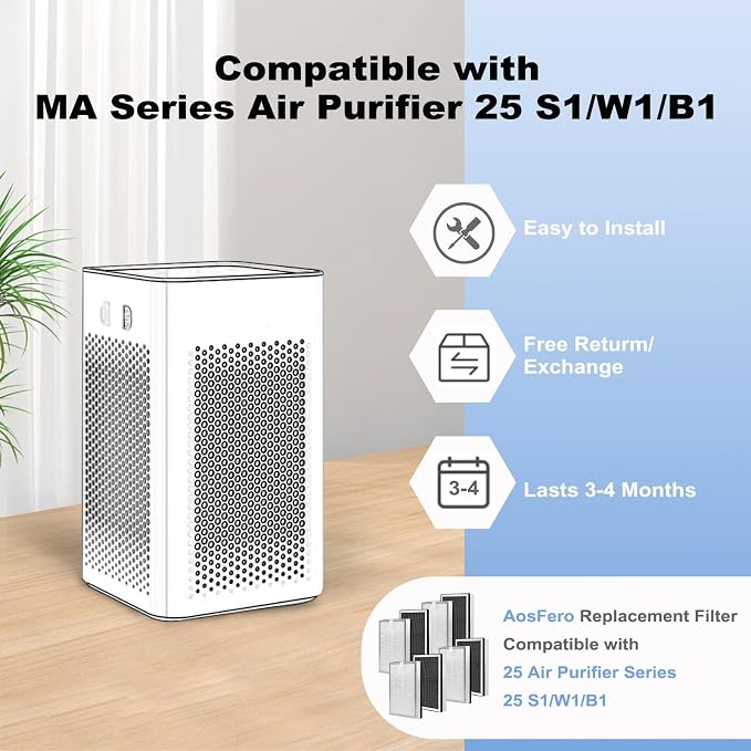 25 Replacement Filter Compatible with MA Series Air Purifier 25 S1/W1/B1,3 in 1 Stage with Pre-filter,High-Efficiency Core Layer,and Activated Carbon,8-Pack