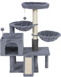 Smouatou Cat Tree with Cat Condo and Two Hammocks, Cat Tower with Scratching Posts and Scratching Pads Cat Toys, Grey