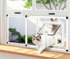 Full Glass Cat Door for Window,37"-45" Adjustable Width,1-Min Install | 4 Locking Modes,Aluminum Frame,HD Glass,Magnetic Closure,Weatherproof Sliding Pet Door Window Insert for Cats