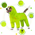 ADINIKIA Dog Raincoat, Waterproof Rain Jacket with Removable Hood,Green 2XL | Leash Hole/ Reflective Stripe/Adjustable 4 Legs Rainsuit/Full Coverage/ Snowproof Windproof/ For Small to 3X-Large Dogs