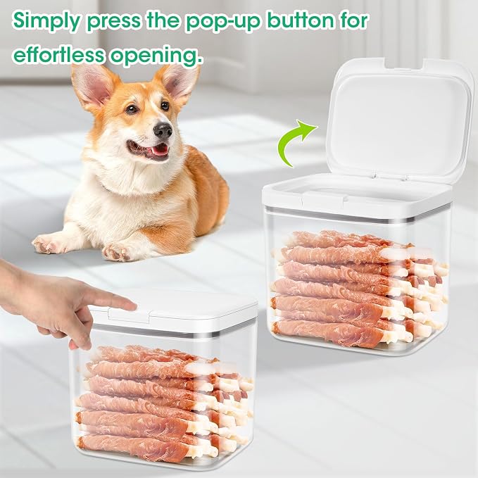 TBMax 2 Pack Large Dog Treat Container Bins 2 Qt + 3 Qt with One-Press Flip-up Lid, Airtight Pet Dog Cat Treat Jar for Countertop, Pet Biscuit Canister Cookie Holder