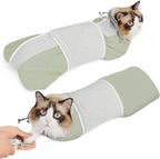 Supet Cat Grooming Wrap for Cutting Nails, Self-Adhesive Calm Cat Swaddle | Bite-Proof Mesh Hood & Thick Waist Strap Anti-Escape Anti-Scratch Bag for Nail Trimming, Medication, Ear Cleaning (Green L)