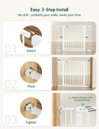 Babelio Pressure Mounted Baby Gate for Stairs, 26-40" Wide Dog Gate,2 Pack | Triple-lock System; Pressure/Wall Mount; Auto-close; 200N Impact Tested; Easy Install for Doorways, Kitchen, Hallway, White