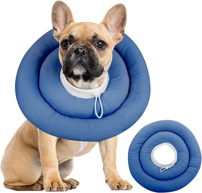 IDOMIK Dog Recovery Collar, Waterproof Soft Dog Cone After Surgery | Comfy Protective Elizabethan Collar Alternative for Dogs Cats, Adjustable Pet Neck Donut Cone Anti-Licking Wounds,Navy,L