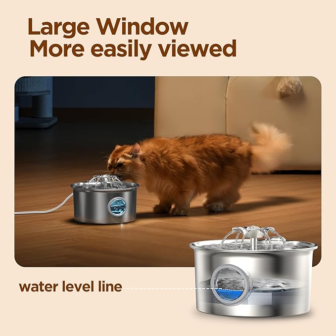 Stainless Steel Cat Water Fountain: 88oz/2.6L Cat Fountain for Drinking | Pet Water Fountain for Cats Inside with Flower Quiet Cats Dispenser Kitty Drinking Fountains Indoor for Pets& Small Animals