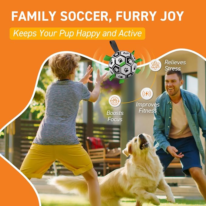 QDAN Dog Soccer Balls Toy with Bell Inside, Squeaky Ball for Large Dogs | 8 Inch Interactive Dog Toys for Tug of War, Durable Ropes Toys for 30-90 lbs Dogs, Large Herding Ball for Dogs Outside