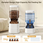 2 Pack Automatic Cat Feeder and Water Dispenser 1.3Gallon Dog Gravity Food Feeder and Water with Ice Pack Stainless Steel Dry Food and Waterer Bowl for Small Medium Large Pets (White)