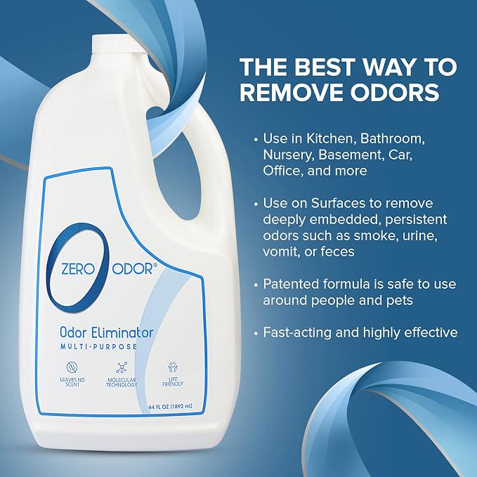 Zero Odor - Multi-Purpose Strong Odor Eliminator for Home, Office, Car, Bathroom, Hotel, Room Deodorizer, and Odor Neutralizer, 64oz Refill | Refill Bottle, Odor Eliminator for Hotel, Bathroom, Basement, Trash & Upholstery - Sprayer not Included