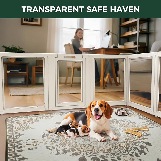 FXW AuraSpace Clear Acrylic Indoor Dog Playpen, 35" H, 16 Panels, White | Open View, Modern Home Fit, No Climbing Bars, Tool-Free Setup, For Medium Dogs