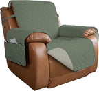 PureFit Reversible Recliner Chair Covers Couch Covers for Dogs, 28 in | Greyish Green/Beige, Water Resistant Couch Protector, Washable Pet Couch Cover with Non Slip and Elastic Straps For Kids
