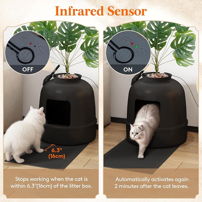 Lifewit Hidden Plant Cat Litter Box with Electric Odor Control System Black | Extra Large Enclosure Litter Tray with Carbon Filter& Odor Control, Aesthetic Cats Stuff for Living Room, Bathroom, Corner