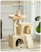 PAWZ Road 30" Cat Tower, Small Cat Tree with 2 Condos for Indoor Cats | cat trees for small cats,cat houses with scratching ramp and posts,dual condos&top perch for multi-cat