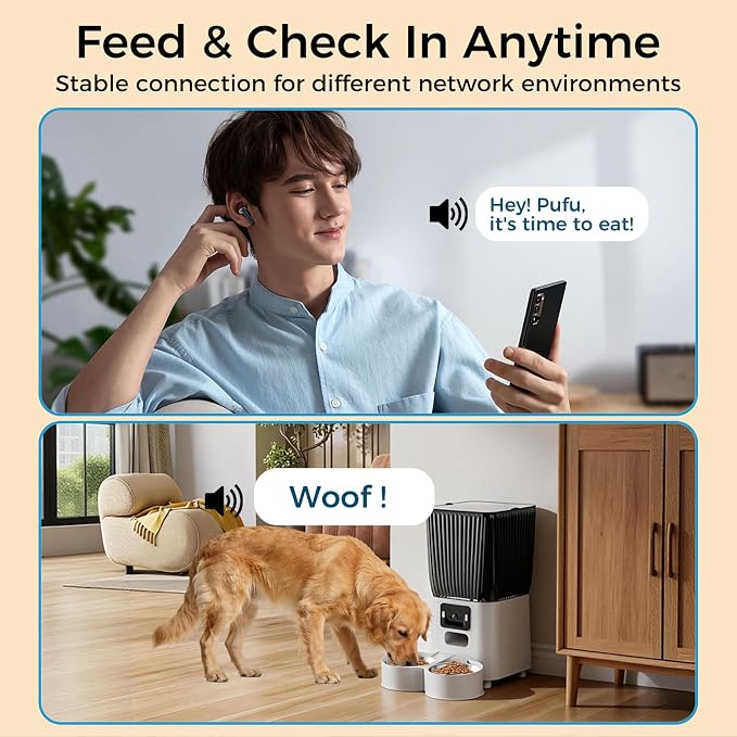 Automatic Cat Feeder with Wide-Angle Camera, 5L(Double-Bowl pro) | Auto Dog Food Dispenser , App Control, 1080P Night Vision,Motion Detection, Two-Way Audio, Large Hopper, Feeding Timer