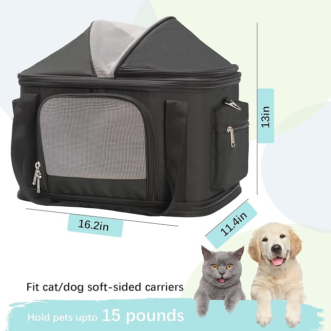 Expandable Pet Dog Cat Carrier, Top Opening Pet Bag for Small Medium Dogs Cats, Collapsible Ventilated Car Travel Comfort Soft-Sided Puppy Carriers Up to 15lbs (Black, 16.2"x11.4"x13"(LxWxH))