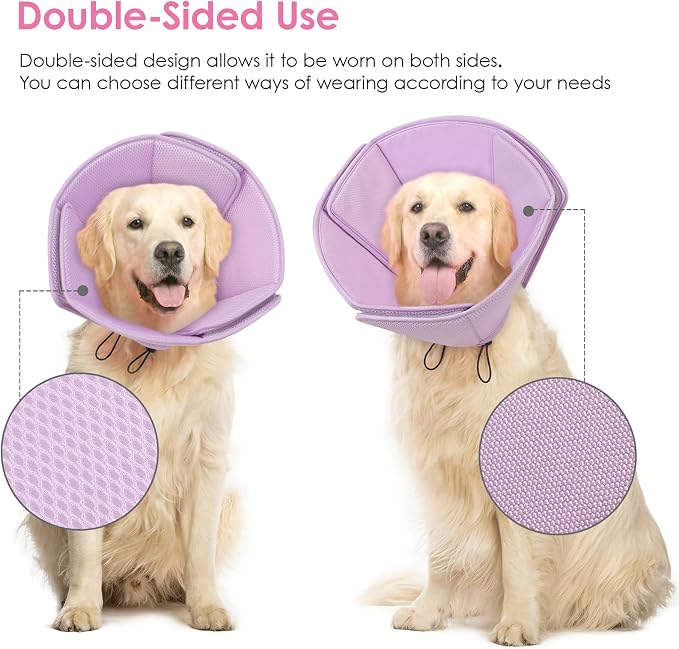 AOFITEE Dog Cones for Medium Dogs, Soft Dog Cone Collar After Surgery, Adjustable Cone for Dogs to Stop Licking, Breathable Pet E-Collar Alternative for Wound Healing(Purple,Medium)