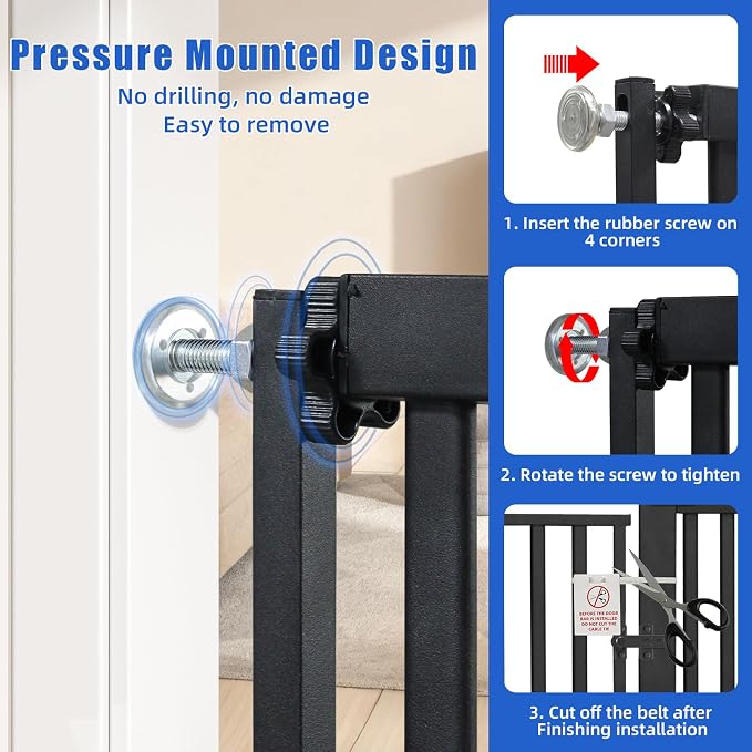 SHYUJAJIE 55 Inch Extra Tall Pet Gate for Cats | 29.92"-48" Adjustable Wide Dog Gates,Pressure Mounted Walk Through Tall Pets Gate for Doorways,Hallway,Stairs,Black