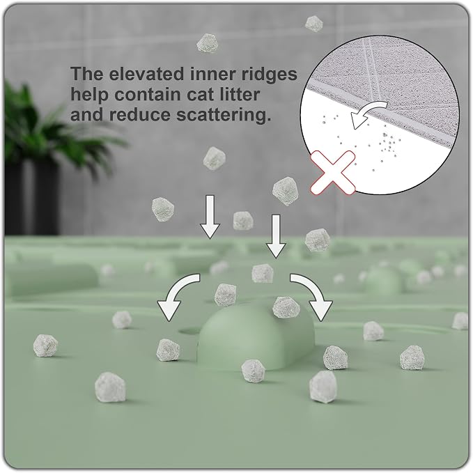 Large Cat Litter Mat, 31.5x23.6 Silicone Trapping Mat Sage Green | for Kitty Litter Box, Easy Clean, BPA Free Rubber, Center Litter Collection, Easy Pour-Back, Waterproof, Odor-Resistant