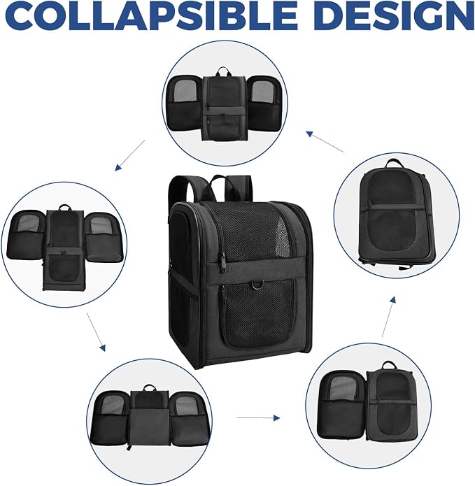 Apollo Walker Dog & Cat Carrier Backpack for 4-18lb Pets - Ventilated Safe Design with Padded Back Support, Breathable Mesh Pet Backpack for Hiking, Travel, Outdoor (Black)