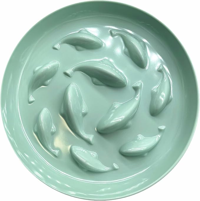 Slow Feeder Bowl for Cats and Small Dogs,Cilkus Fish Pool Design, Fun Interactive Bloat Stop Puzzle Feeder Bowl Healthy Eating Diet Made of Melamine Food Grade Material