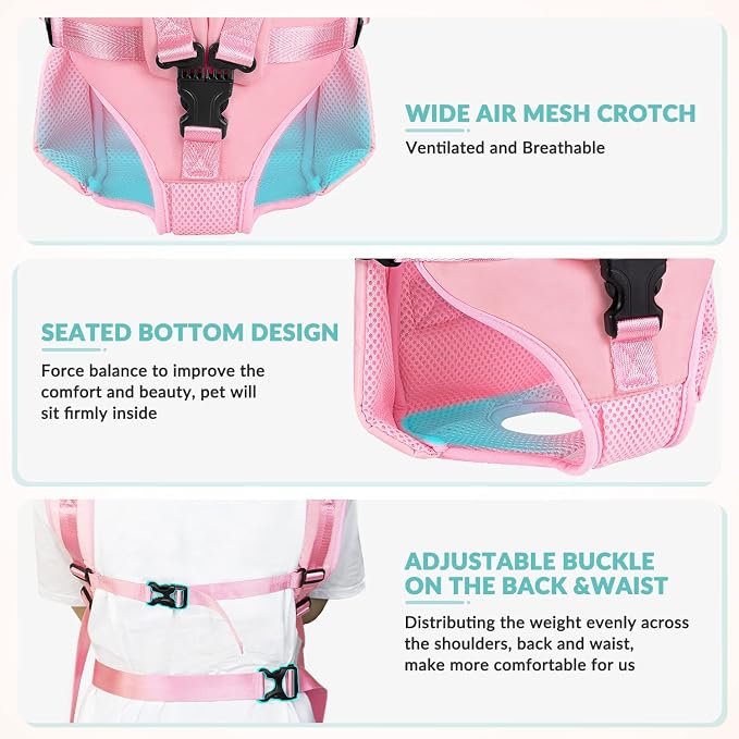 Lukovee Dog Backpack Carrier, Legs Out Easy-fit Dog Front Carrier for Small Medium Dogs, Adjustable Hands Free Dog Chest Carrier for Hiking Cycling (Pink,X-Large)