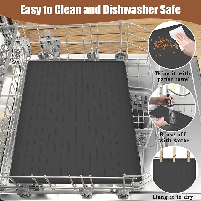 24"x16" Large Dog Food Mat, Silicone Dog and Cat Mats for Food and Water Bowls, Waterproof Raised Edge Pet Feeding Mat for Contain Spills Protects Floors, Multiple Colors & Sizes for Pets, Beige