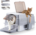 Stainless Steel Litter Box,XXXL Metal Litter Box with Lid | Extra Large Enclosed Litter Boxes for Big Cat, Anti-Urine Leakage,Easy Cleaning, No Smell, Includes Scooper and Mat