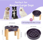 Elevated Slow Feeder Dog Bowl, 8.8" Ceramic Maze Dog Bowl with Stand | 3.2 Cups Slow Feeding Dog Dish for Fast Eaters, 7" Tall Anti-Slip Raised Slow Feeder for Medium to Large Breeds, Purple