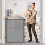 Retractable Baby Gates 2 Pack, 55" Wide Mesh Dog Gate Indoor | 34" Tall Gate for Stairs Doorways Hallways Deck, Child Pet Safety Gate for Indoor Outdoor Home Use, Grey