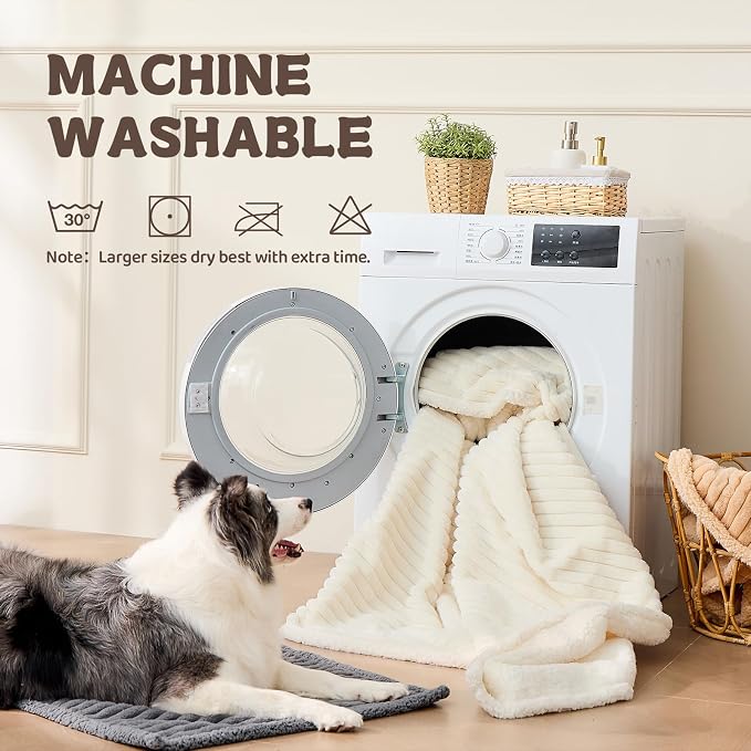 Waterproof Calming Cat Blanket for Indoor Cats, Noiseless Soft Plush Dog Blanket for Pets, 500GSM Thick Faux Fur Pet Throw, Couch Furniture Protector for Puppy, Cream, 25x30IN