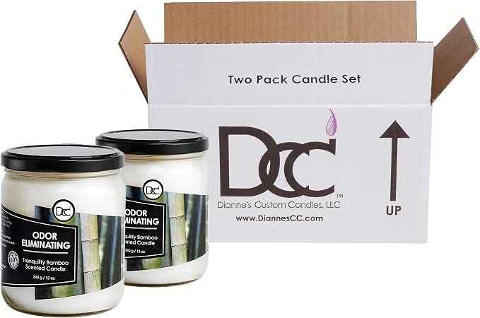 Bamboo Two Pack Odor Eliminating Highly Fragranced Candles - Eliminates 95% of Pet, Smoke, Food, and Other Smells Quickly - Up to 80 Hour Burn time - 12 Ounce Premium Soy Blend