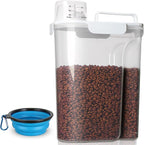 TIOVERY Dog Food Storage Container, 5-7 Lbs Airtight Pet Food Container, Cat food Container Dispenser with Portable Handle, Pouring Spout, Measuring Cup and a Collapsible bowl for Dogs Cats White/6Qt