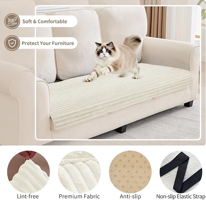 100% Waterproof Couch Covers for Dogs, 35"×63" Washable Couch Cover, Non Slip Sectional Couch Covers for 3 Cushion Sofa Cover Pet Friendly, Cat and Dog Couch Bed Cover- Off-White