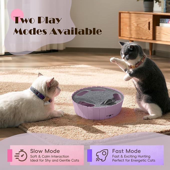 Pawaboo Interactive Cat Toy with Running Mouse, Automatic Track Kitten Toy | Electronic Motion Cat Toy for Indoor Cats, Pop and Play Hide Seek Cats Toys Hunting Mouse for Kitty Play Exercise, Purple