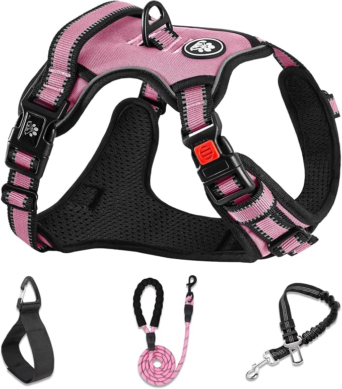 NESTROAD No Pull Dog Harness,Adjustable Oxford Medium Dog Harness with Leash,Reflective No-Choke Pet Vest Harness with Easy Control Soft Handle for Small Medium Large Dogs(M,Pink)