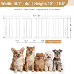 10''-15.8'' Height Adjustable Dog Gate, Extra Wide 18.1"-46" All Metal Short Dog Gate to Step Over, Pressure Mount Small Pet Puppy Gate for Stairs & Doorways(White)