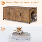 Homhedy 47.2”L Cat Litter Box Enclosure for 2 Cats, Rustic Walnut | Wooden Litter Box Furniture Hidden with Double Room, Cat Washroom, Cat House, Dog-Proof, TV Stand,Farmhouse Style