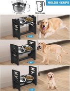 Vantic Elevated Dog Bowls, Raised Bowl Stand Adjustable Large/XLarge, Black | Bamboo Elevated Feeder with 2 Stainless Steel Bowls, Adjustable Height Stand for Large and Extra-Large Dogs